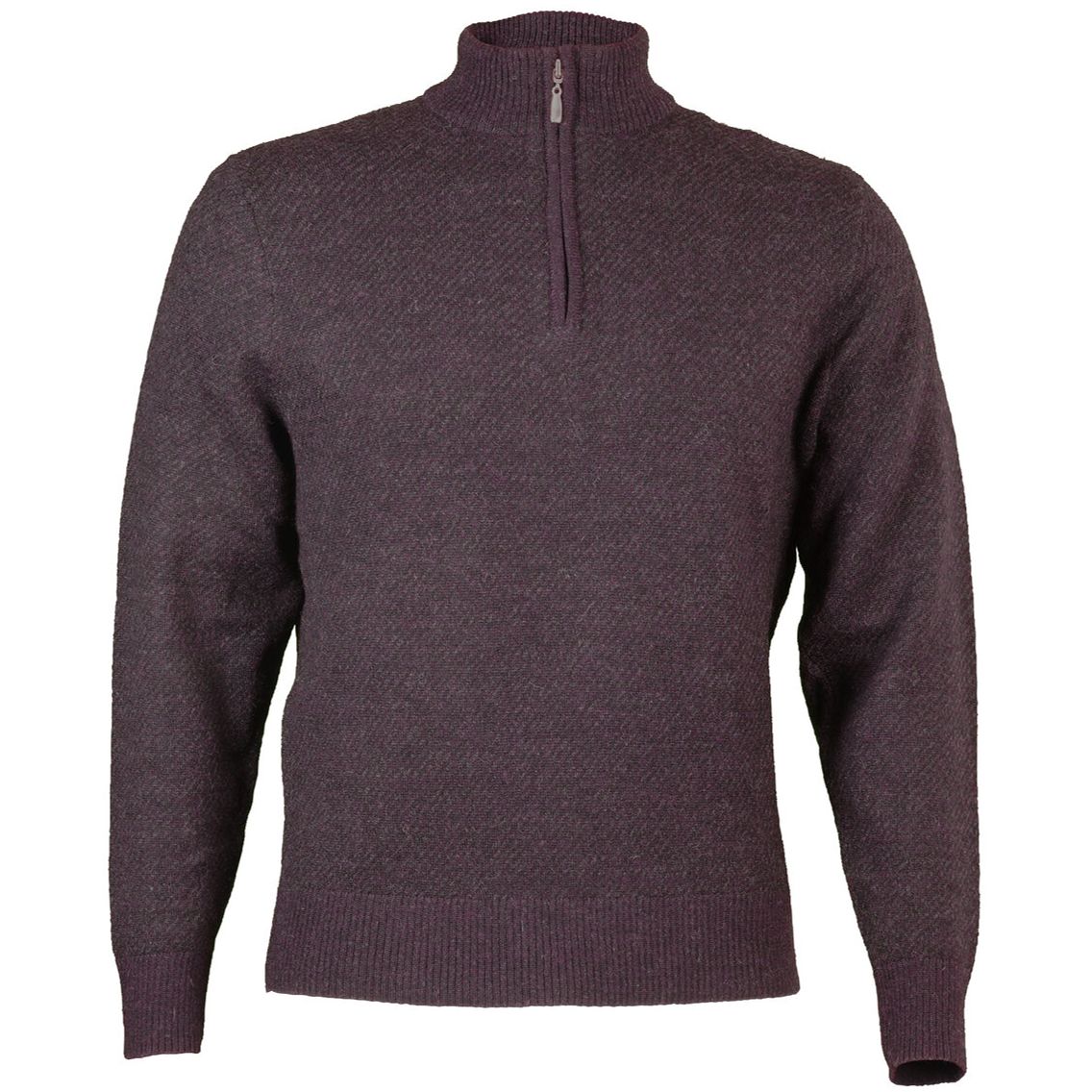 Royal Alpaca Diagonal Jacquard Half-Zip Lightweight Sweater in Wine and Charcoal Heather by Peru Unlimited