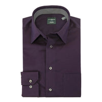 No-Iron Cotton Dress Shirt with Spread Collar in Purple Navy (Regular Fit) by Leo Chevalier