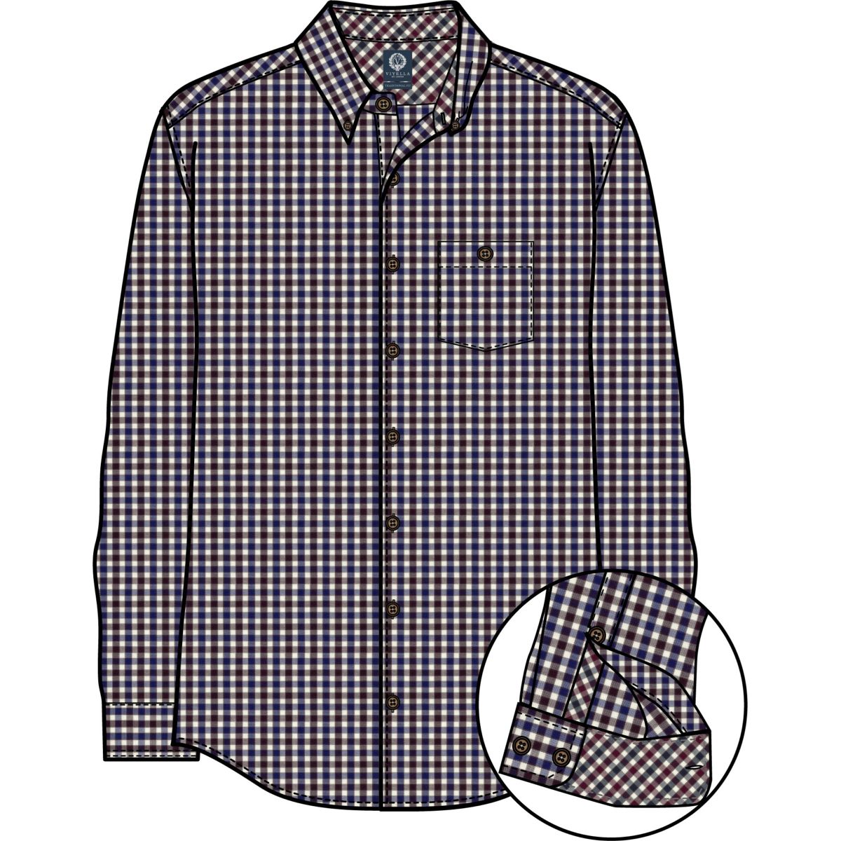 Burgundy, Navy, and Cream Check Cotton Wrinkle-Free Button-Down Shirt by Viyella