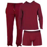 TAILORED COMFORT GIFT PACK! Tailored Lounge Pant, Hoodie, and Boxer Brief in Burgundy by Wood Underwear