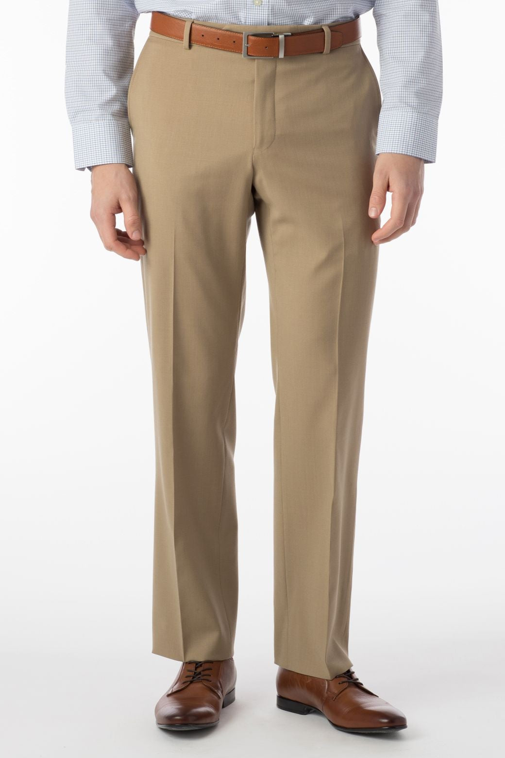 Super 120s Wool Gabardine Comfort-EZE Trouser in Tan (Flat Front Models) by Ballin