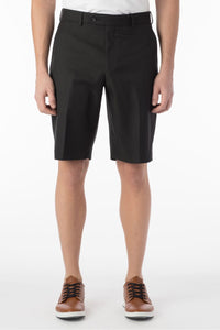 Micro Nano Travel Twill Performance Gabardine Plain Front Shorts in Black by Ballin