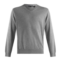 Cotton and Silk Blend Elbow Patch V-Neck Sweater in Heather Grey by Viyella