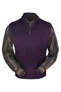 Baby Alpaca 'Links Stitch' Ribbed Zip-Neck Sweater Vest in Plum Heather by Peru Unlimited