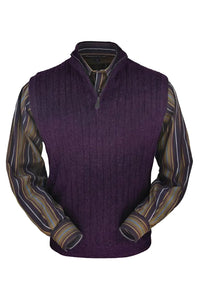 Baby Alpaca 'Links Stitch' Ribbed Zip-Neck Sweater Vest in Plum Heather by Peru Unlimited