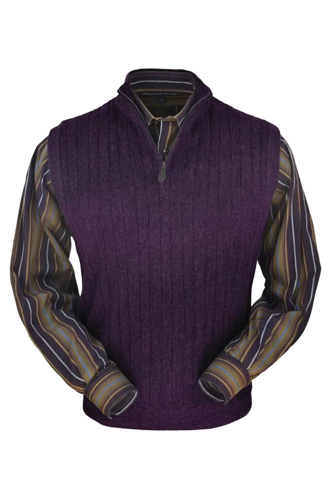 Baby Alpaca 'Links Stitch' Ribbed Zip-Neck Sweater Vest in Plum Heather by Peru Unlimited