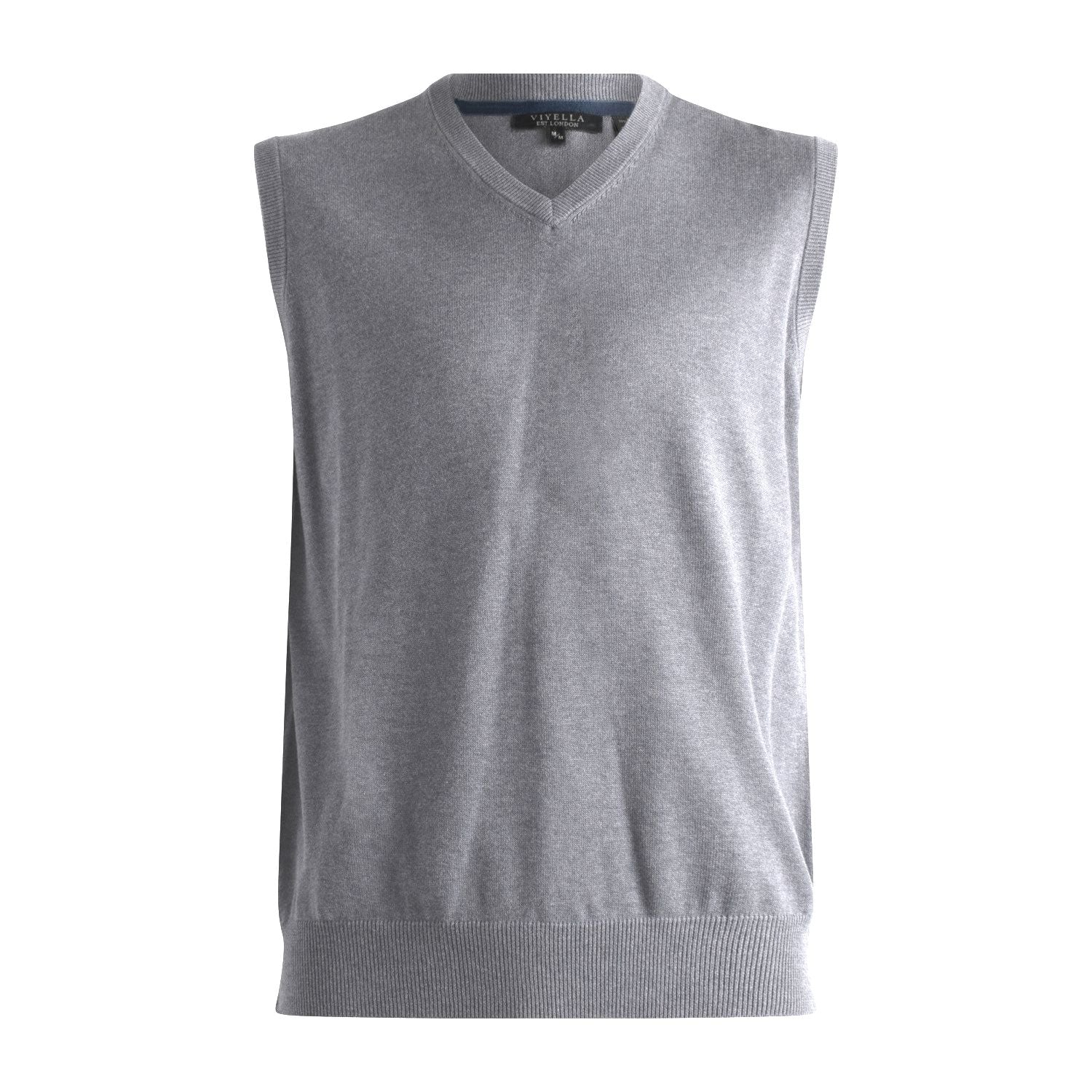 Cotton and Silk Blend V-Neck Sweater Vest in Grey by Viyella