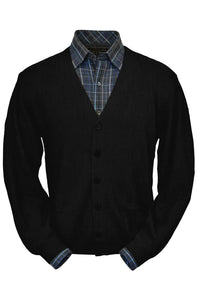 Baby Alpaca 'Links Stitch' V-Neck Cardigan Sweater in Black by Peru Unlimited