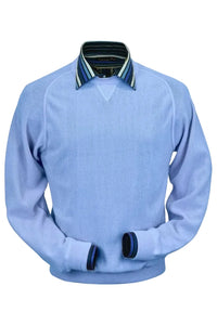 Baby Alpaca 'Links Stitch' Sweatshirt-Style Crew Neck Sweater in Sea Blue by Peru Unlimited