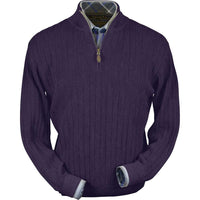Baby Alpaca 'Links Stitch' Half-Zip Mock Neck Sweater in Plum Heather by Peru Unlimited