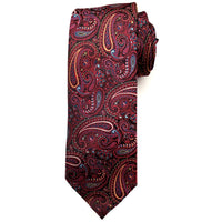 Red, Blue, and Lemon Paisley Woven Silk Tie by Bruno Marchesi
