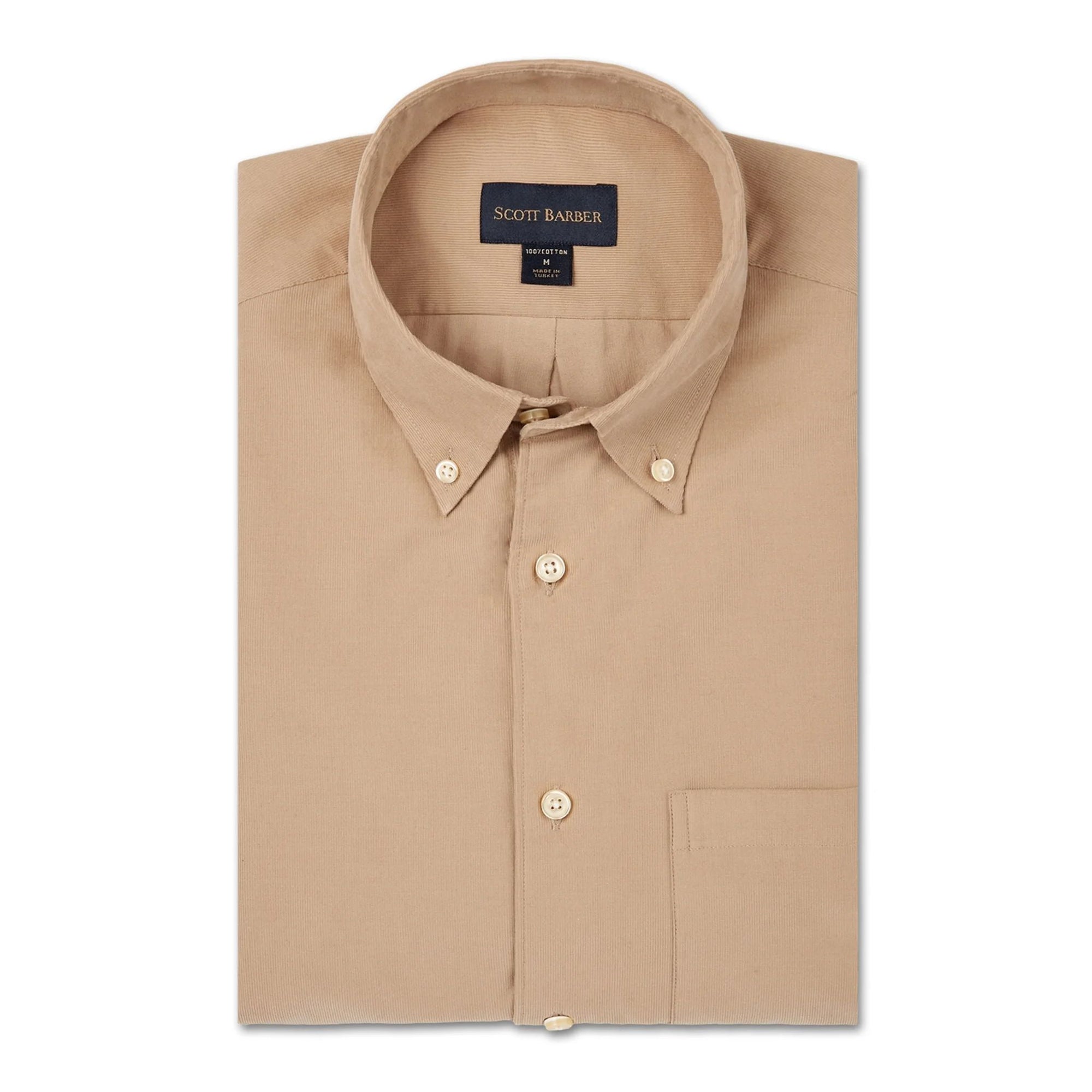 Solid Baby Cord Sport Shirt in Khaki by Scott Barber