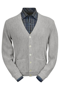 Baby Alpaca 'Links Stitch' V-Neck Cardigan Sweater in Light Grey Heather by Peru Unlimited