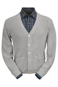Baby Alpaca 'Links Stitch' V-Neck Cardigan Sweater in Light Grey Heather by Peru Unlimited