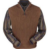 Baby Alpaca 'Links Stitch' Ribbed Zip-Neck Sweater Vest in Khaki Heather by Peru Unlimited