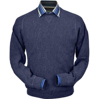 Baby Alpaca 'Links Stitch' Sweatshirt-Style Crew Neck Sweater in Denim Heather by Peru Unlimited