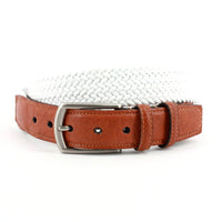 Italian Woven Cotton Elastic Belt in White by Torino Leather