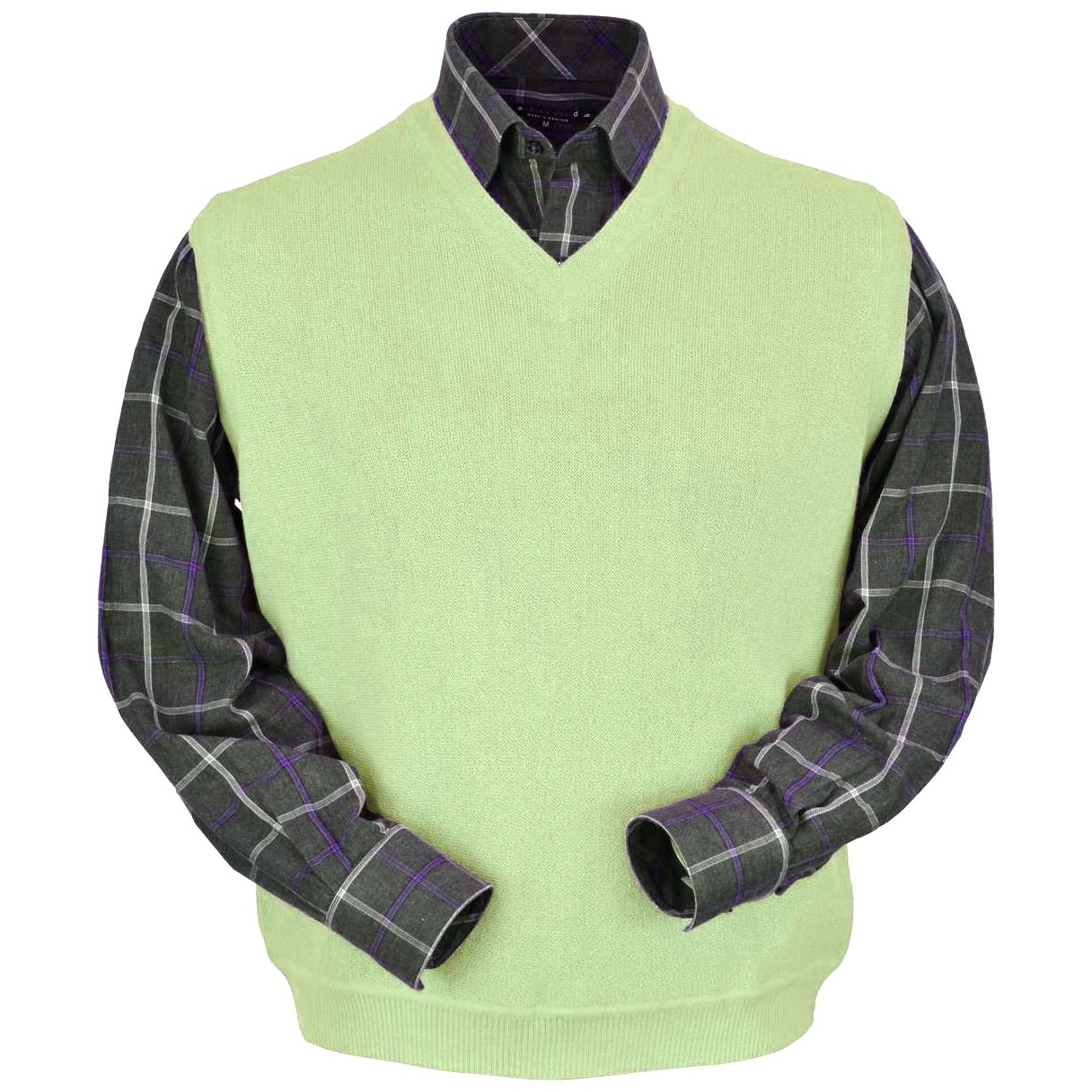 Baby Alpaca 'Links Stitch' V-Neck Sweater Vest in Lime by Peru Unlimited