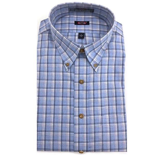 'Orson' Astral Blue, Tan, and Navy Plaid Long Sleeve Beyond Non-Iron® Cotton Sport Shirt by Batton