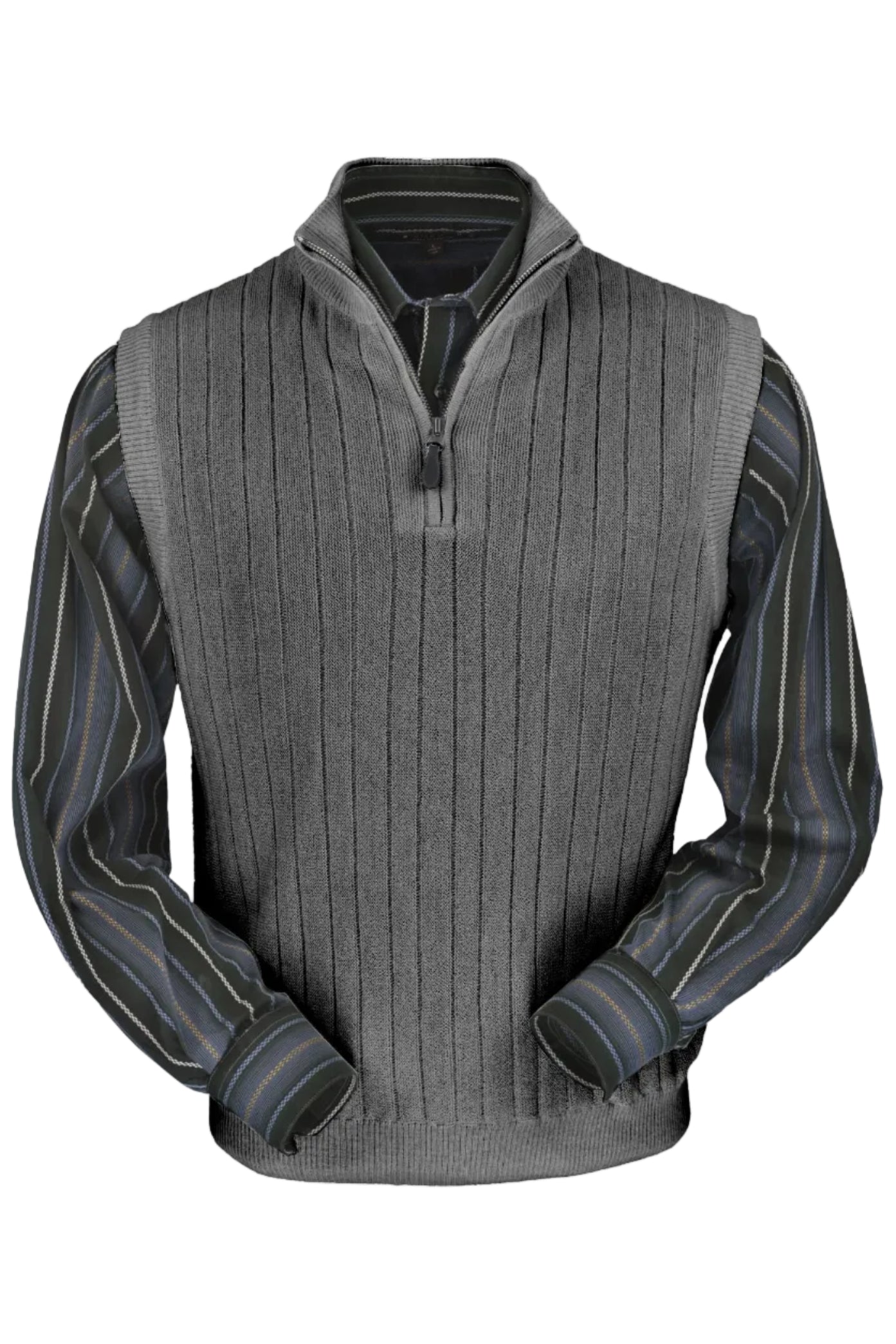 Baby Alpaca 'Links Stitch' Ribbed Zip-Neck Sweater Vest in Medium Grey Heather by Peru Unlimited
