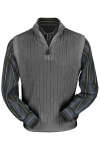 Baby Alpaca 'Links Stitch' Ribbed Zip-Neck Sweater Vest in Medium Grey Heather by Peru Unlimited