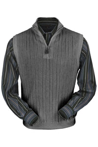 Baby Alpaca 'Links Stitch' Ribbed Zip-Neck Sweater Vest in Medium Grey Heather by Peru Unlimited