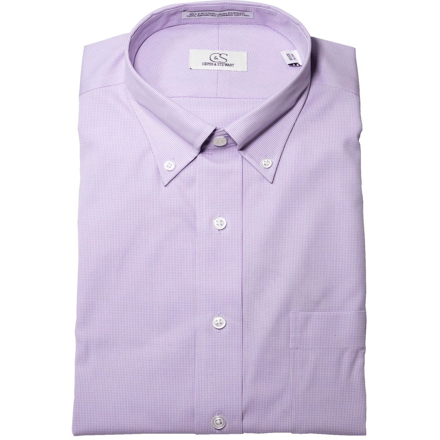 The Aberdeen - Wrinkle-Free Mini Houndstooth Cotton Dress Shirt with Button-Down Collar in Lavender by Cooper & Stewart