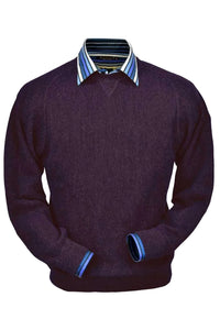 Baby Alpaca 'Links Stitch' Sweatshirt-Style Crew Neck Sweater in Eggplant Heather by Peru Unlimited