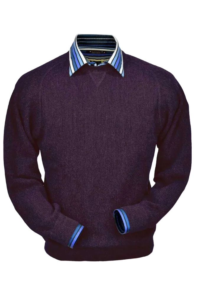 Baby Alpaca 'Links Stitch' Sweatshirt-Style Crew Neck Sweater in Eggplant Heather by Peru Unlimited
