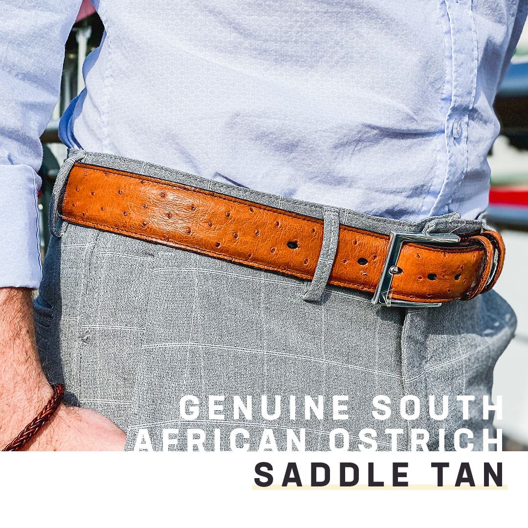 Genuine South African Ostrich Belt in Saddle Tan by Torino Leather