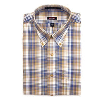 'Jax' Blue, Tan, and White Plaid Long Sleeve Beyond Non-Iron® Cotton Sport Shirt by Batton