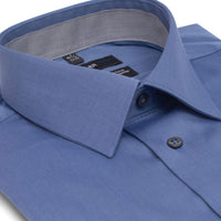 No-Iron Cotton Dress Shirt with Spread Collar in Insignia Blue (Regular Fit) by Leo Chevalier