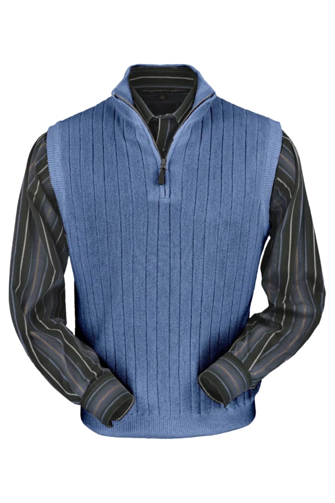 Baby Alpaca 'Links Stitch' Ribbed Zip-Neck Sweater Vest in Coastal Heather by Peru Unlimited