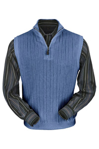 Baby Alpaca 'Links Stitch' Ribbed Zip-Neck Sweater Vest in Coastal Heather by Peru Unlimited