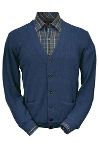Baby Alpaca 'Links Stitch' V-Neck Cardigan Sweater in Denim Heather by Peru Unlimited