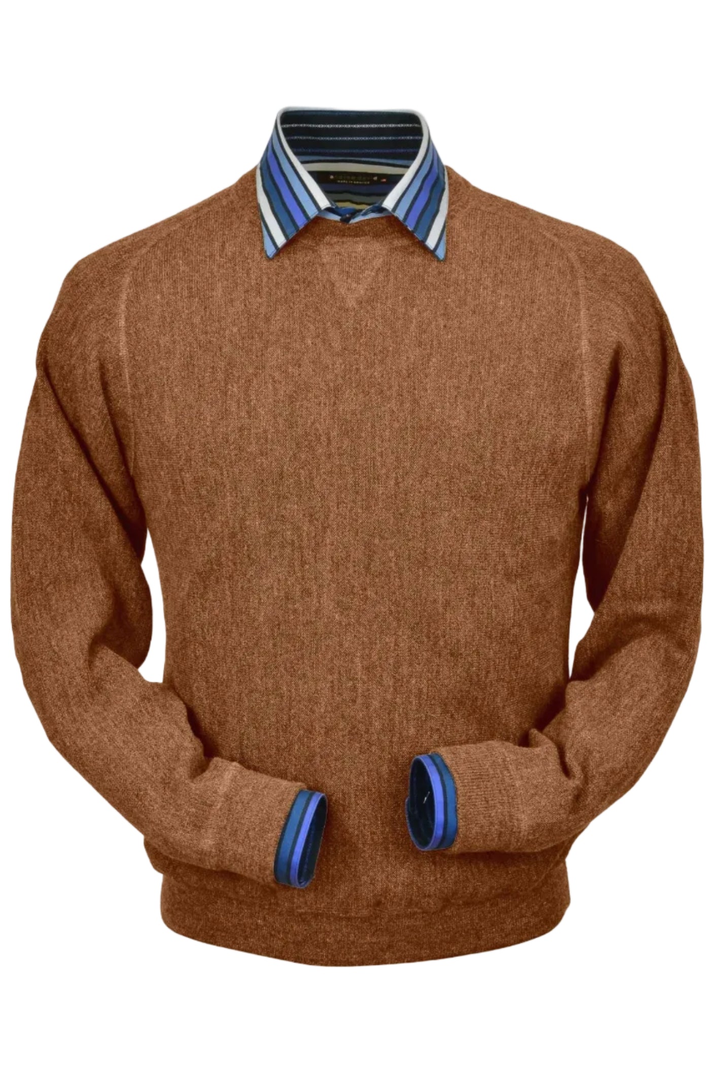 Baby Alpaca 'Links Stitch' Sweatshirt-Style Crew Neck Sweater in Soft Brick Heather by Peru Unlimited