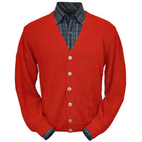 Baby Alpaca 'Links Stitch' V-Neck Cardigan Sweater in Red by Peru Unlimited
