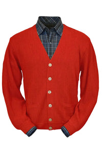 Baby Alpaca 'Links Stitch' V-Neck Cardigan Sweater in Red by Peru Unlimited
