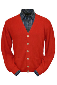 Baby Alpaca 'Links Stitch' V-Neck Cardigan Sweater in Red by Peru Unlimited