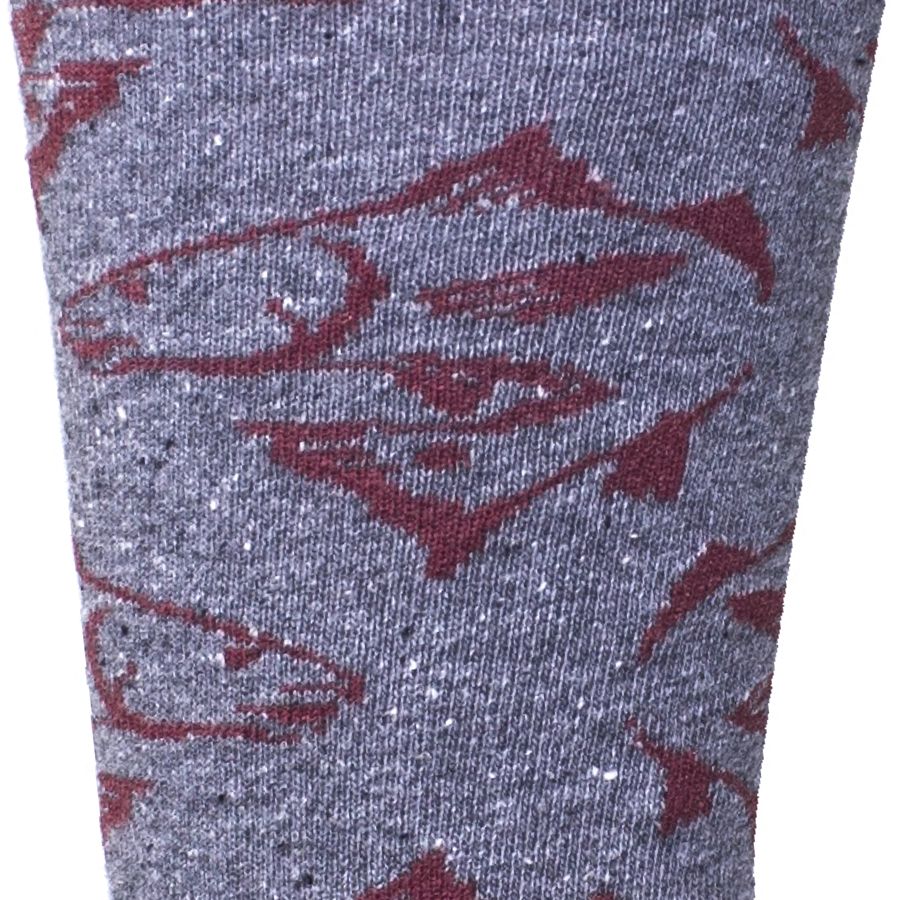 'Red Tail' Fish Pattern Cotton Socks in Light Grey Heather by Brown Dog Hosiery