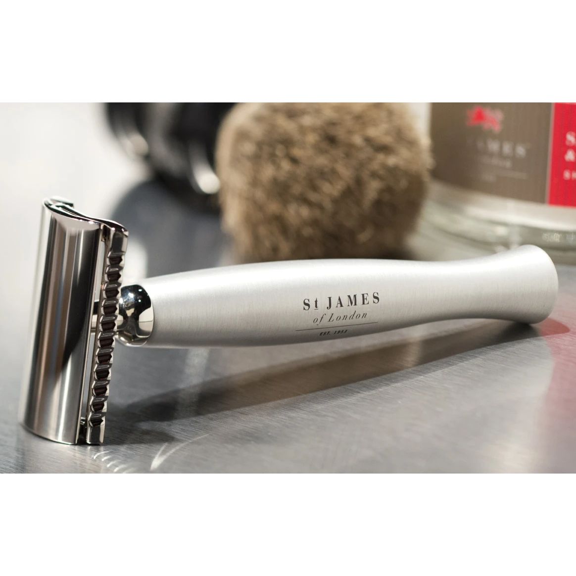 "Cheeky B'stard" Handcrafted Safety Razor in Brushed Metal by St. James of London