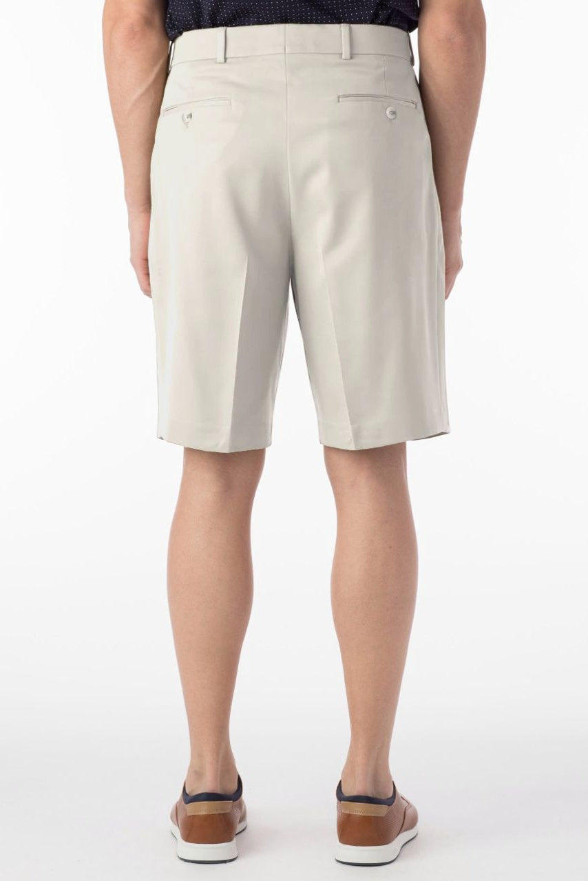 Micro Nano Travel Twill Performance Gabardine Pleated Shorts in Cream by Ballin