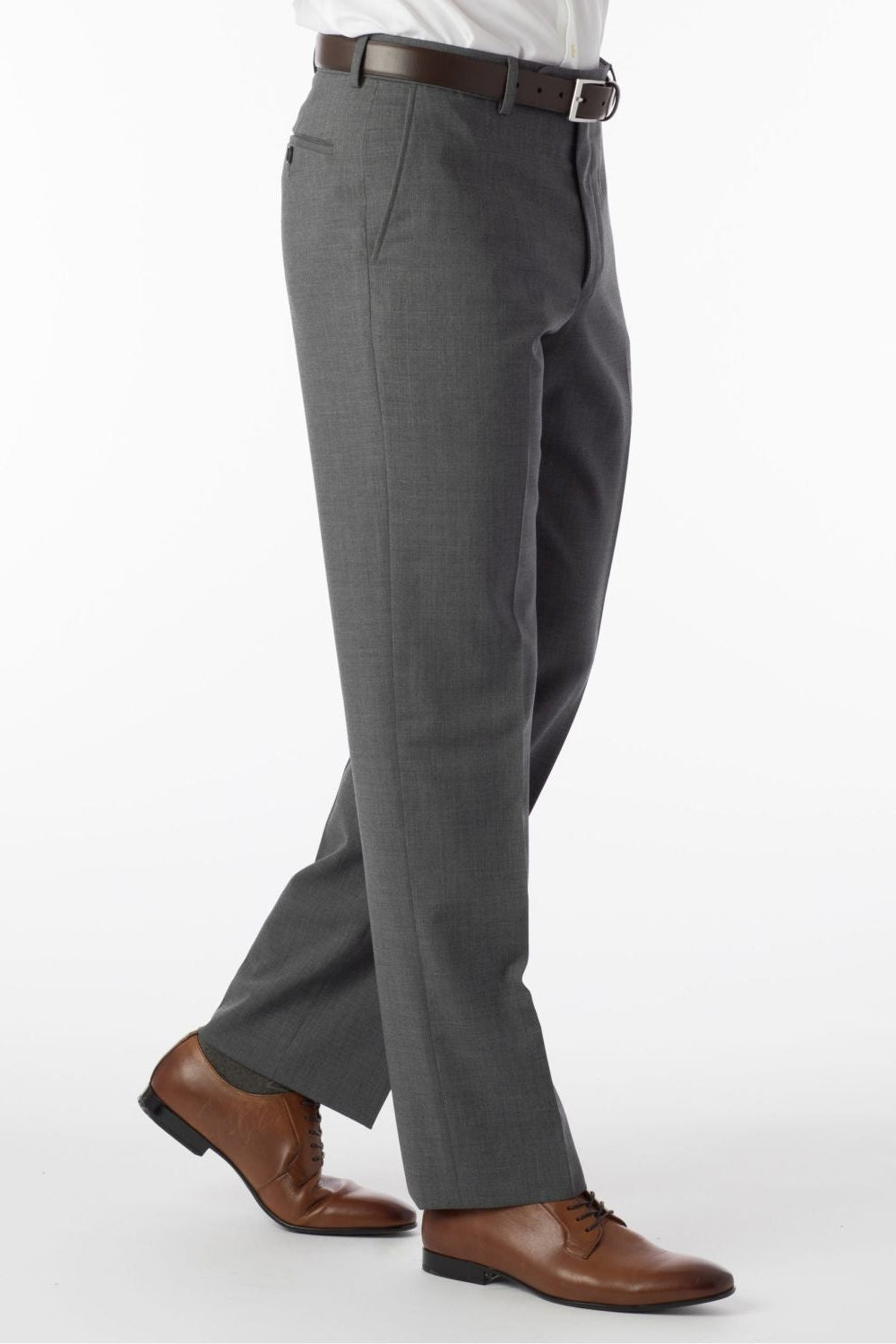 Super 120s Wool Travel Twill Comfort-EZE Trouser in Medium Grey (Flat Front Models) by Ballin
