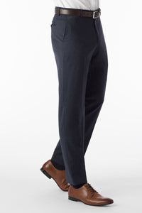 Super 120s Wool Gabardine Comfort-EZE Trouser in Navy Mix, Size 31 (Dunhill Traditional Fit) by Ballin