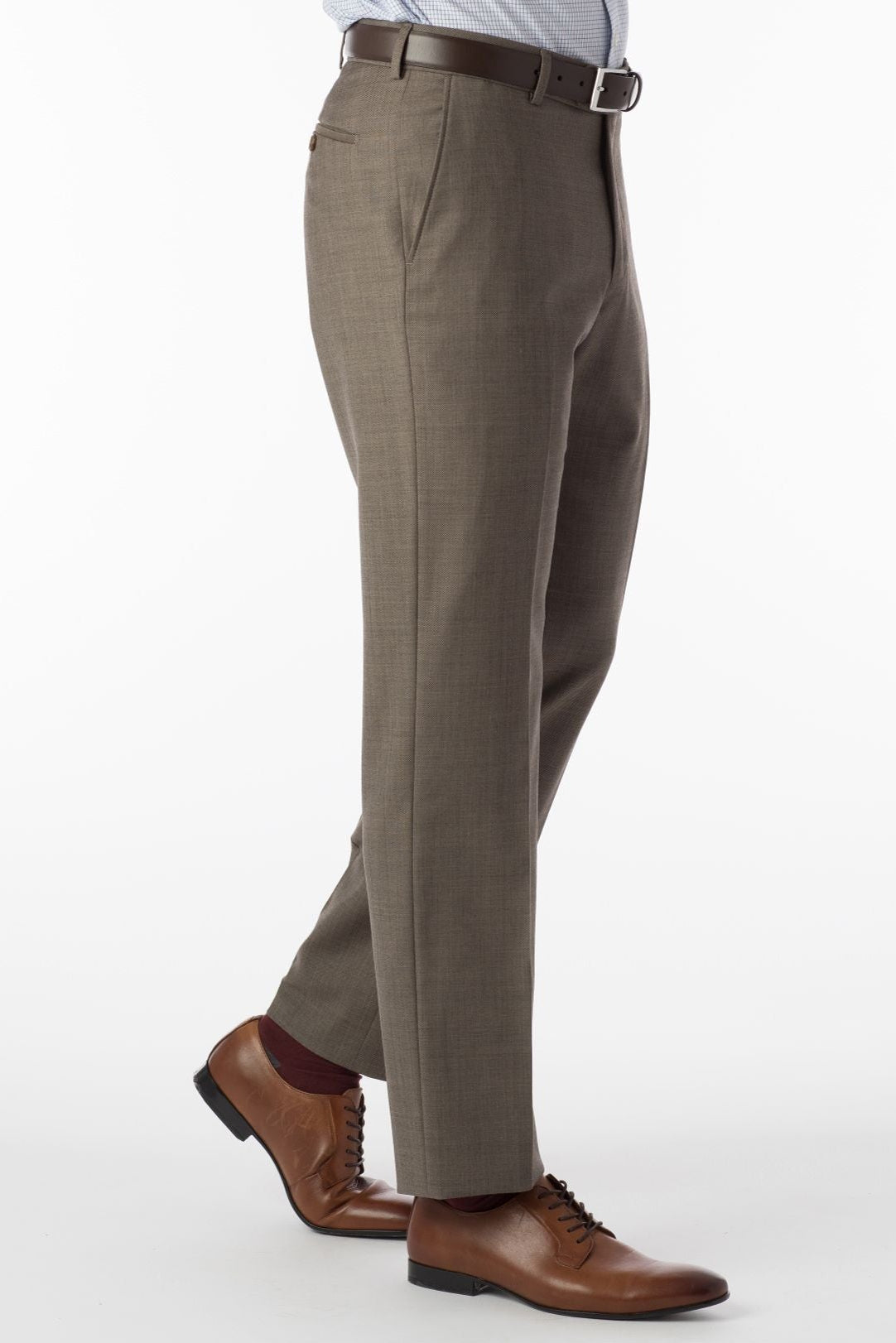 Sharkskin Super 120s Worsted Wool Comfort-EZE Trouser in Light Brown (Flat Front Models) by Ballin