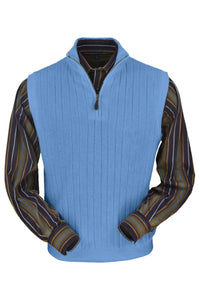 Baby Alpaca 'Links Stitch' Ribbed Zip-Neck Sweater Vest in Atlantic Blue by Peru Unlimited