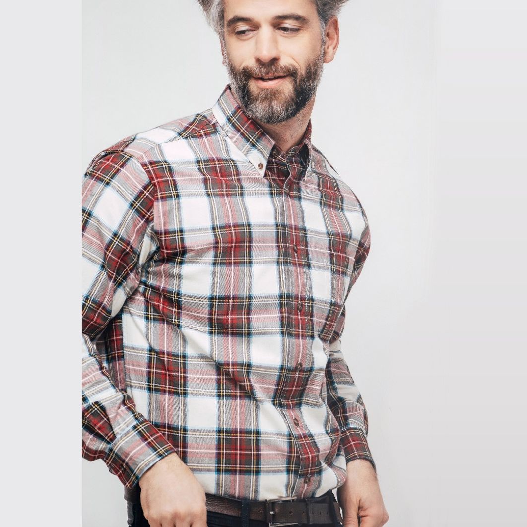 mens tartan dress shirt Dress Stewart Tartan Cotton and Wool Blend Button-Down Shirt by Viyell