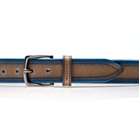 Hand Painted Calfskin Belt in Greyish Tan and Blue by Jose Real
