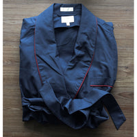 Gentleman's Cotton and Wool Blend Robe in Solid Navy with Red Piping by Viyella