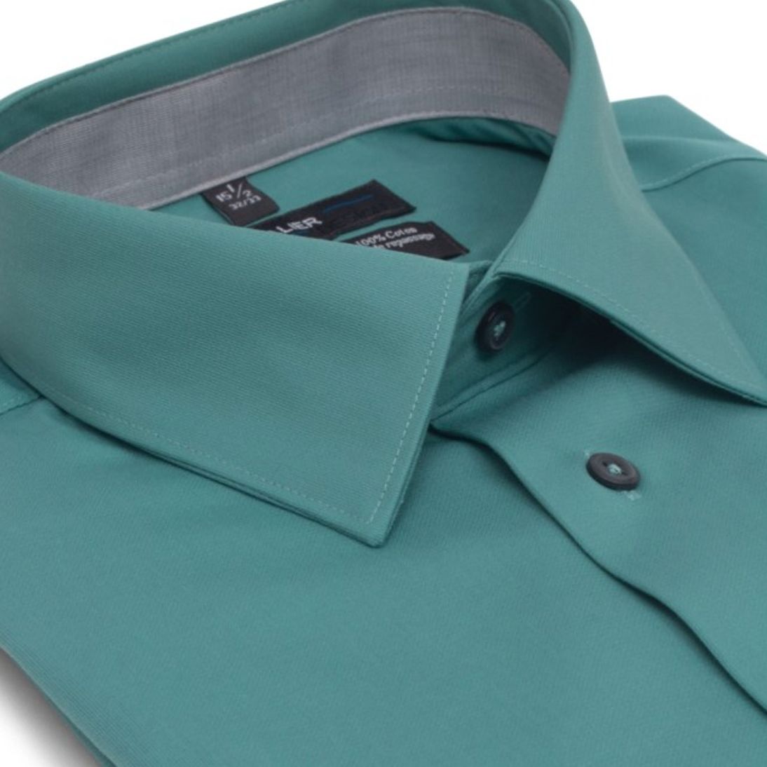 No-Iron Cotton Dress Shirt with Spread Collar in Green (Regular Fit) by Leo Chevalier